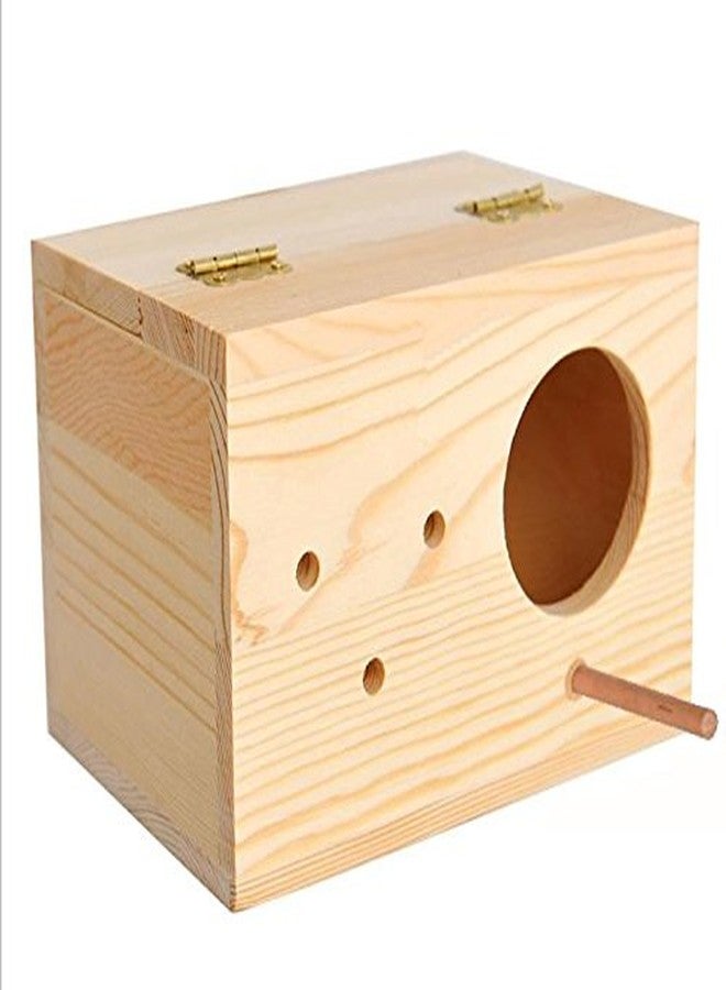 Sage Square Natural Wood Mountable Nest Cum Breeding Box with Perch Attached for Birds (9") - Image 1